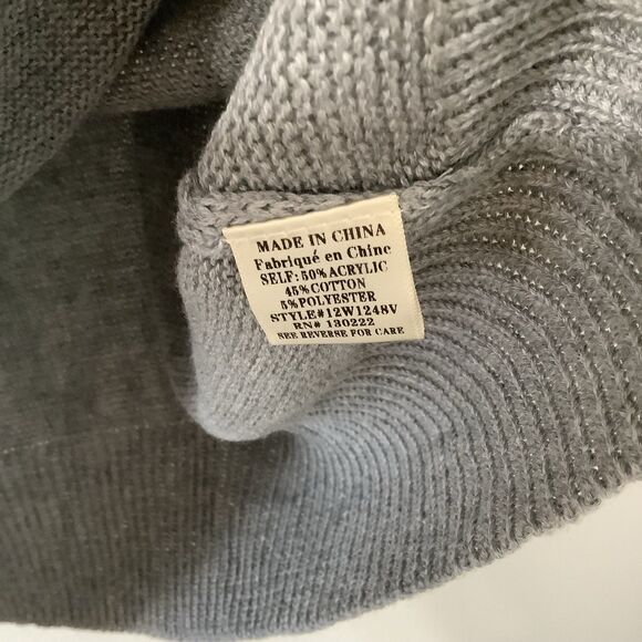 Very J Ruffle Top Knit Comfy Cozy Cozycore Grey Striped Knitted Sweater Large - Picture 7 of 11